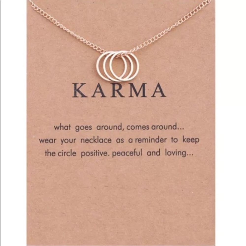 Golden Toned Karma Triple Rings Card Necklace